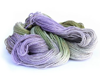 Pre-Order Double knitting yarn, hand dyed DK baby alpaca linen silk blend light worsted yarn skein, Perran Yarns, Sweet Pea purple green, uk