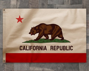 100% Cotton, Vintage Style, California Republic State Bear Flag, Made in USA