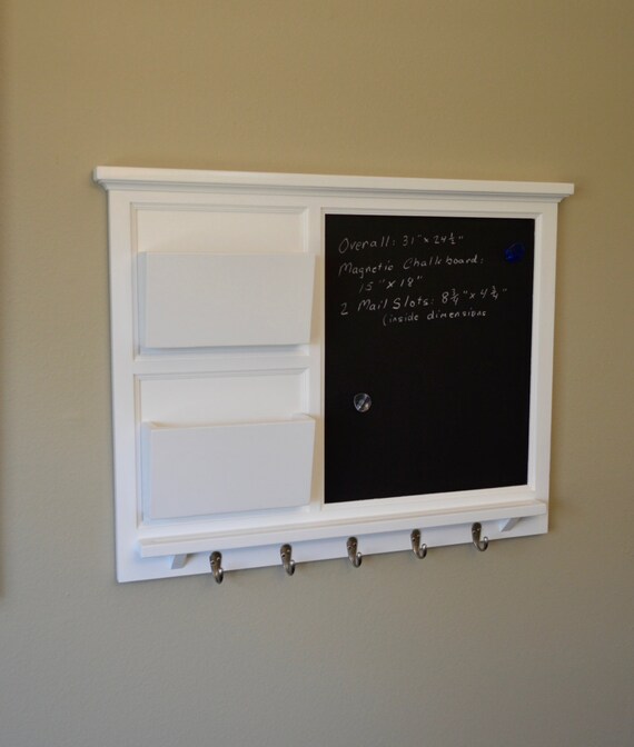 31" x 24" Large MAGNETIC Cork board & 2 Mail slot Organizer letter holder Key / Coat / Hat hooks - Home Decor- Wall Organizer