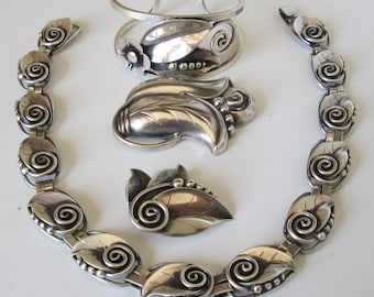 La Paglia Sterling Silver Necklace, Cuff, and Two Brooches