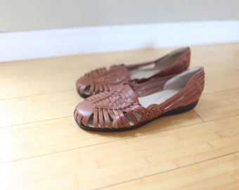 vintage woven brown leather hurache sandals womens 12