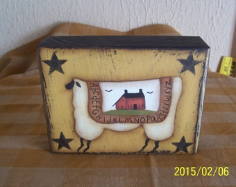 Primitive Sheep Wood Shelf Sitter Block Home Decor Decoration