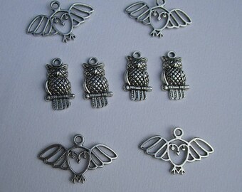 8 antique silver OWL charms