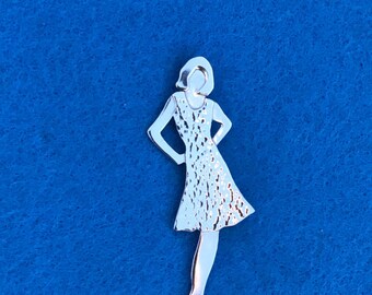 Sterling Silver Retro Lady Brooch #4