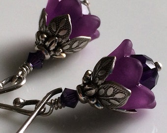 Amethyst Earrings, Tiny Amethyst Flower Earrings, February Birthday, Winter Wedding, Bridesmaids Earrings