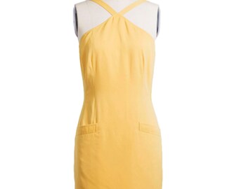 Vintage 1960s sleeveless dress - 60s Summer Dress - Yellow day dress - 60s wiggle dress