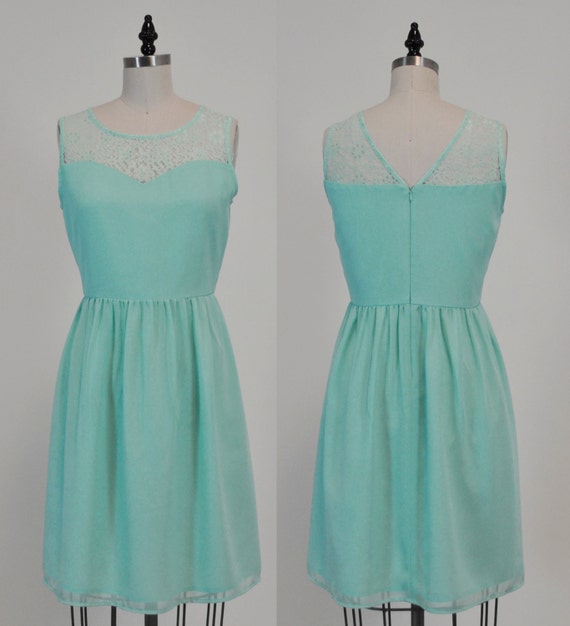 LORRAINE Mint : Mint chiffon dress lace sweetheart