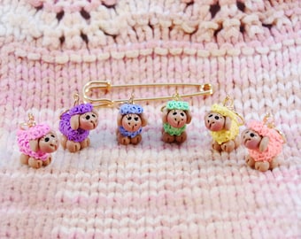 Pastel Colored Sheep knitting or crochet stitch markers - Set of 6 - Polymer Clay