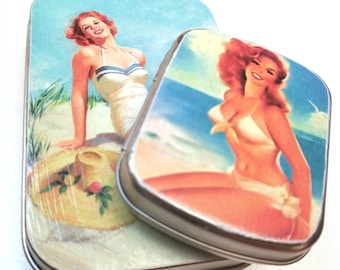 Large hinge tin and Small flat Medium hinge tin Duo. . . Pin - ups . . . Great for pins.