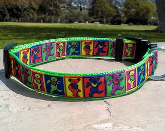 Grateful Dead Dancing Bears Adjustable and Handmade 3/4" Dog Collar
