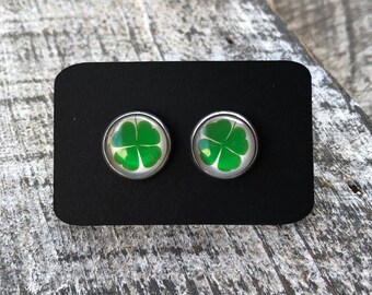 12mm Stainless Steel Four Leaf Clover Earrings