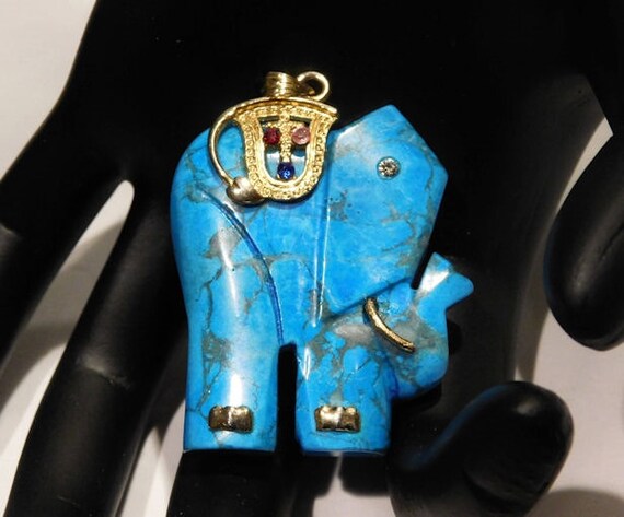 Turquoise Blue Howlite Elephant Pendant