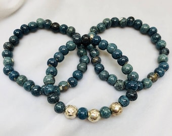 ceramic blue beaded bracelets, denim blue bracelet stack, cornflower blue bracelets, sorority bracelets, blue and silver bracelet stack