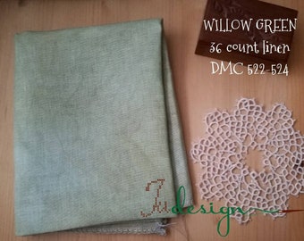 36 count WILLOW GREEN hand dyed linen for cross stitch, hardanger, blackwork, embroidery works 9x13 inch