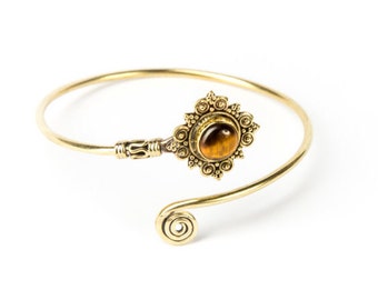 Boho Tribal Bangle Tigers Eye Gemstone Bracelet Adjustable Gift Boxed + Giftbag + Free UK Delivery