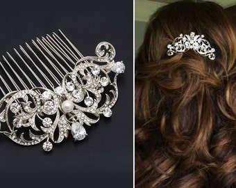 Bridal Hair Comb Wedding Hair Comb Swarovski Pearl Rhinestone Wedding Jewelry Bridal Jewelry Clear Sparkly Pearl Crystal Vintage G07