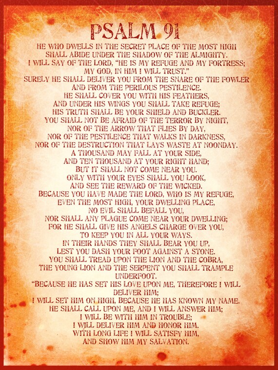 Psalm 91 Poster. Printable PDF gift psalm 91 prayer Card.