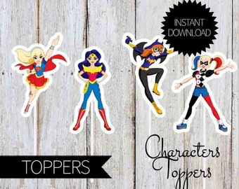 SuperHero Girls Birthday Party Printable Characters TOPPERS- Instant Download | DC comics | DC Super Hero Girls | Super Girls | Cake Topper