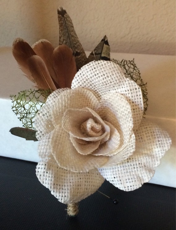 Burlap rose boutonniere