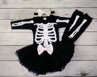 Baby girl Halloween costume Tutu costume Toddler Skeleton Costume Infant Girl Halloween Skeleton Long Sleeve Shirt- Leg Warmer