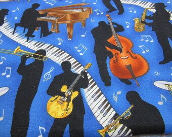 Fabric Musical Instruments Band 38x44 inches Cotton Piano Drums Guitar Trombone Trumpet Notes Keys DIY Sew Aprons Quilt Singing Music Sewing