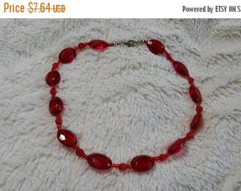 On Sale Cranberry Red and Plastic Bead with Silver Toned Metal 14 inch Necklace Costume Jewelry Fashion Accessory