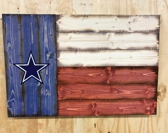 21"x32" Handmade Wooden Dallas Cowboys Texas Flag