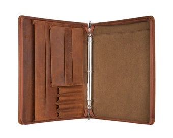 Leather Portfolio 3-Ring Binder Tablet Folio Organizer For MacBook Pro/Air 13", Surface book 13.5", iPad Pro 12.9" Gift for Man Woman Gradu