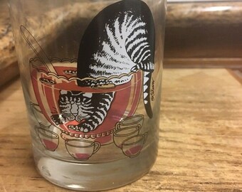 Tastesetter Kliban Drinking glass Tumbler, Cat In the Punchbowl 1980s