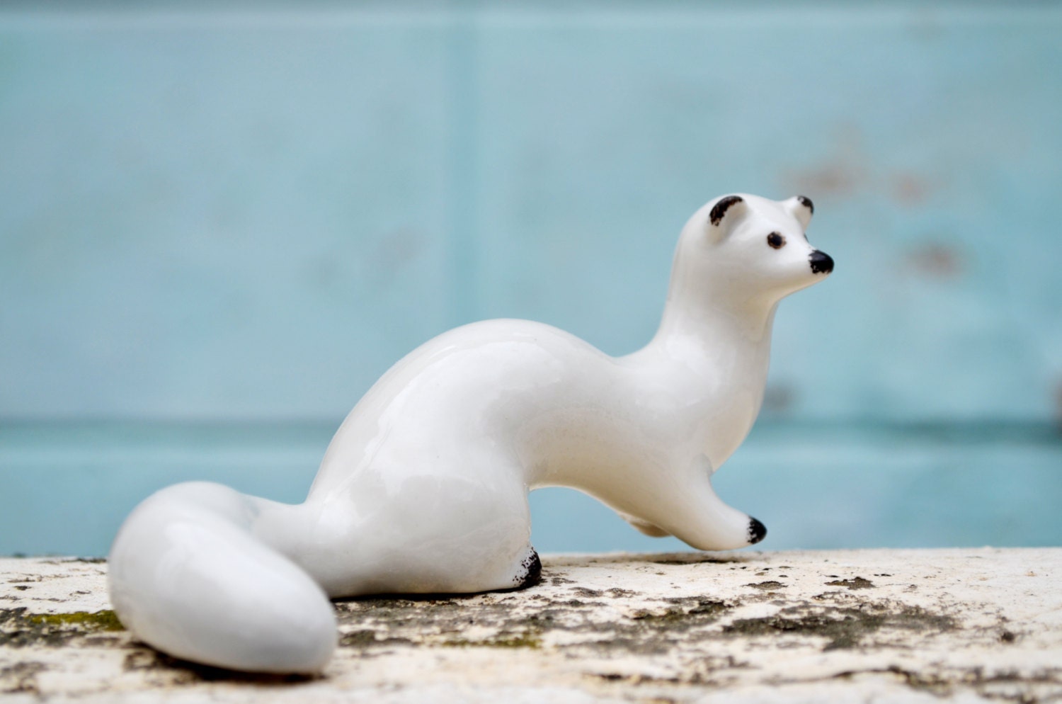 Porcelain Stoat White Ceramic animal figurine White home