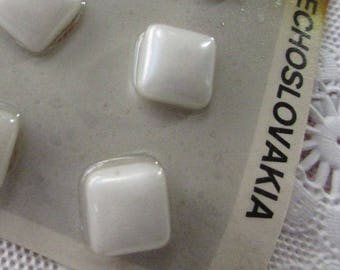 12 Vintage Czech Glass White Buttons Czechoslovakia #94