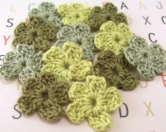 Crochet Green Flower Appliques Set of 12