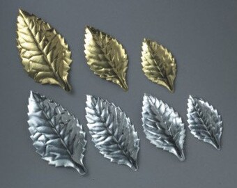 Silver Foil Cake Leaves/ Gold Foil Cake Leaves/ Small Foil Leaves/ Anniversary Cake Topper