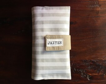 Diaper Clutch, Nappy Wallet, Gray and White Stripe, Personalized, Monogram, Baby Shower Gift, Custom Baby Gift