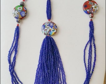 1920s Flapper's Venetian Milifiore bead necklace - very long, all original