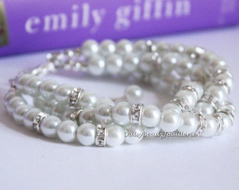 Bridal Bracelet White Pearl Multi Strand Bracelet White Bracelet Three Strand Twisted Bracelet Pearl Jewelry Bridesmaid Gift for Her