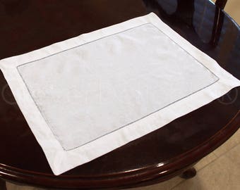 6 Pk - White Hemstitch Placemats - 14" x 20" - 55/45 Linen Cotton Blend - Ladder Hemstitched Cloth Place Mats - Embroidery Monogram Supplies