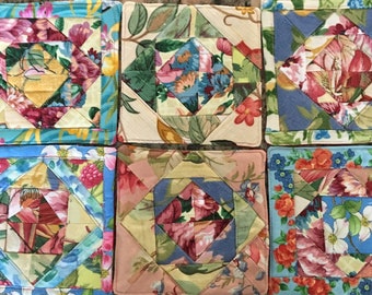 Floral Patchwork Coasters, Mug Rugs, Set of Six