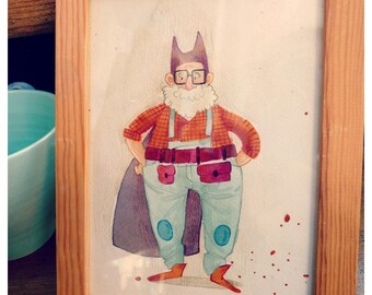 "The superpapy Lucien", original watercolor illustration.