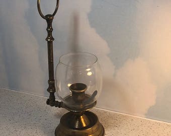 VINTAGE CANDLESTICK HOLDER Solid Brass candleholder candle holder Glass cover handle castle style antique