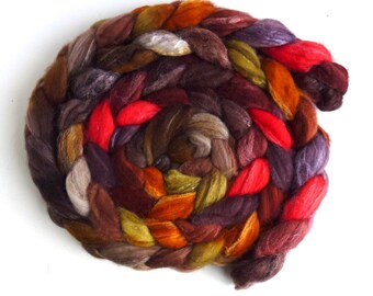 Merino/ Superwash Merino/ Silk Roving - Handpainted Spinning or Felting Fiber, Hickory and Maple