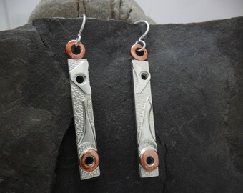 Sterling silver textured with copper earrings