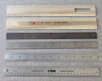 Vintage Metal 12" Rulers - Lot of 5, Vintage Metal Rulers