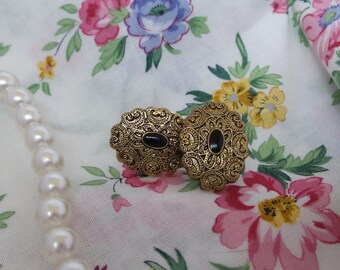 Gold Tone Earrings with Black Stone
