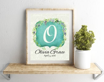 Nursery Decor, Nursery Letter Art, Nursery Monogram, Baby Girl Nursery Print, Baby Room Art, Floral Nursery, Custom Initial Letter Art