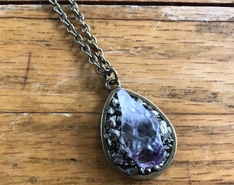 Amethyst and crushed pyrite crystal necklace.