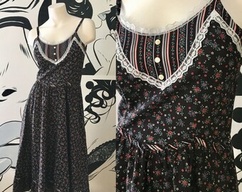 Gunne Sax Black Floral Sleeveless Dress