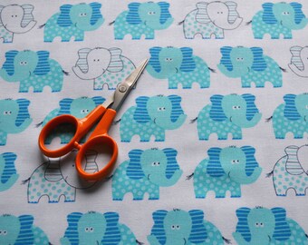 Blue Elephant Fabric, Blue and White Quilts, Novelty Fabric, Sewing Material, Cotton Quilt Fabric By The Yard, Fat Quarters, 1 Yard Fabric