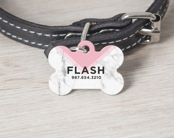 Personalized Pet Tag, Bone Shape Pet Tag, Custom Cat Tag, Dog Tag, Custom Pet Tag, Pet Name Tag, Custom Dog Tag, Pink Marble tag