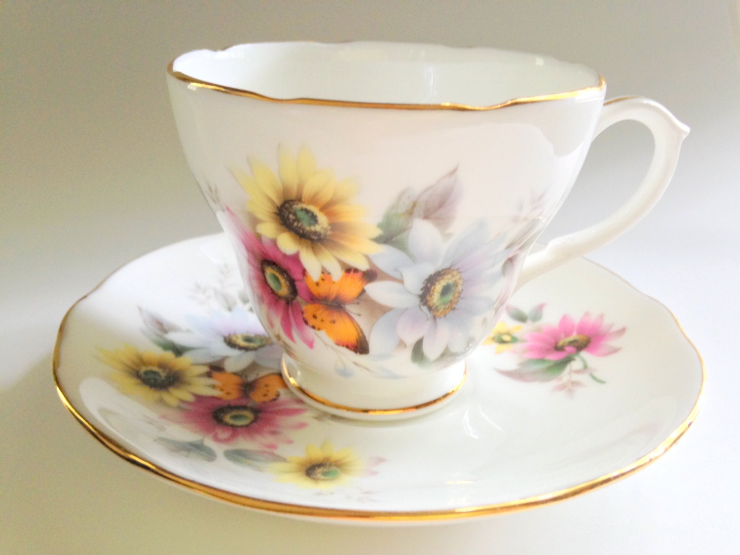 Butterfly Among Daisies Tea Cup and Saucer, Duchess Tea Cups, Tea Set ...